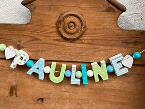 COLLANA NOME PAOLINA BLU VERDE LEGNO PERSONALIZZATA NOME A SCELTA NOME NEONATO COMPLEANNO - Foto 1 di 1