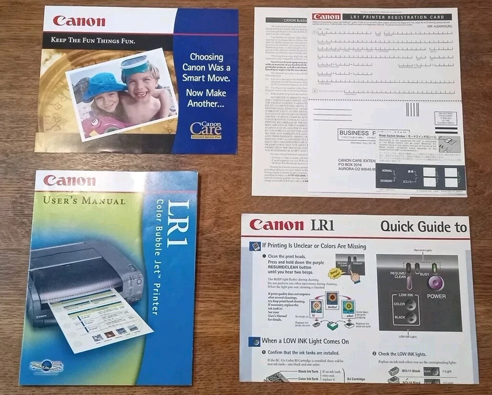 Canon 🖨️ '1999 LR1 Print station Color Bubble Jet Printer "Users Manuals + - Image 1 of 4