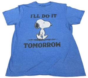Peanuts Snoopy I’LL DO IT TOMORROW Graphic Tshirt Short Sleeve Mens Large-FADED - Picture 1 of 10