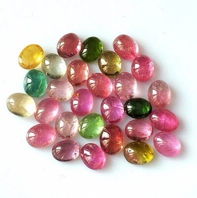 Tourmaline 4X5 mm Oval Shape Multi Color Cabochon Natural Gemstone 28 Pieces Lot - Image 1 of 4