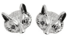  9ct Gold Fox Head Stud Earrings with Black Diamond Eyes Hand Crafted In the UK