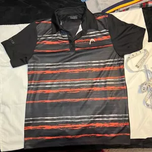Camisa polo de golf atlética Head Performance negra roja a rayas absorbente de humedad-L - Imagen 1 de 7