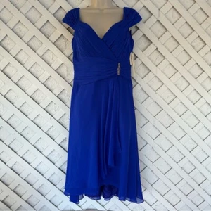 Maggy London 100% Silk Chiffon Cocktail Evening Party Fit/FlareDress Sapphire 10 - Picture 1 of 9