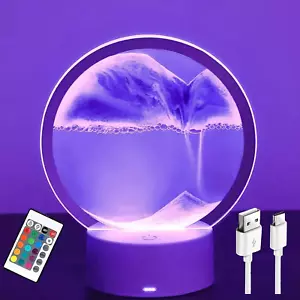 3Dmoving Sand Art,360° Rotating Hourglass Decoration Table Lamp ,7 Color Changin - Picture 1 of 12