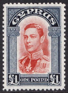 Cyprus KGVI 1938-51 £1 Scarlet Indigo SG163 Mint MH - Picture 1 of 2
