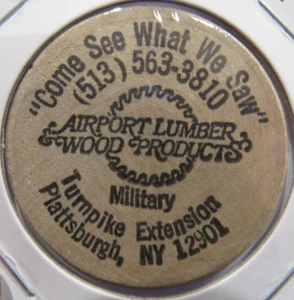 Gettone vintage Airport Lumber Plattsburgh, NY legno nichel - #1 gettone New York - Foto 1 di 2