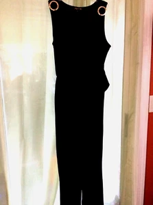 Women's Sz L Lexington Ave. Jumpsuit Black Romper Wide Leg Tie Belt Ribknit Tall - Picture 1 of 10