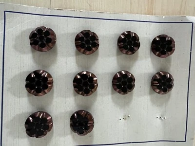 Karte mit 10 Knöpfen mit Steg, schwarz-bronze, glänzend, rund, cá 17 mm - Bild 1 von 3