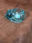 Vintage Indiana Glass Teal Sleeping Cat Candle Holder (look at all picures)