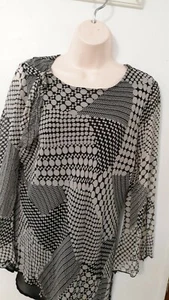 Giorgio Fiorlini Women's Collection Long Sleeve Top Blouse Blk/White Womens L - Picture 1 of 8