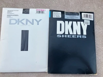 Vintage New DKNY Silky Light Opaque Chocolate Pantyhose Black Noir Med 2 Package - Image 1 of 4