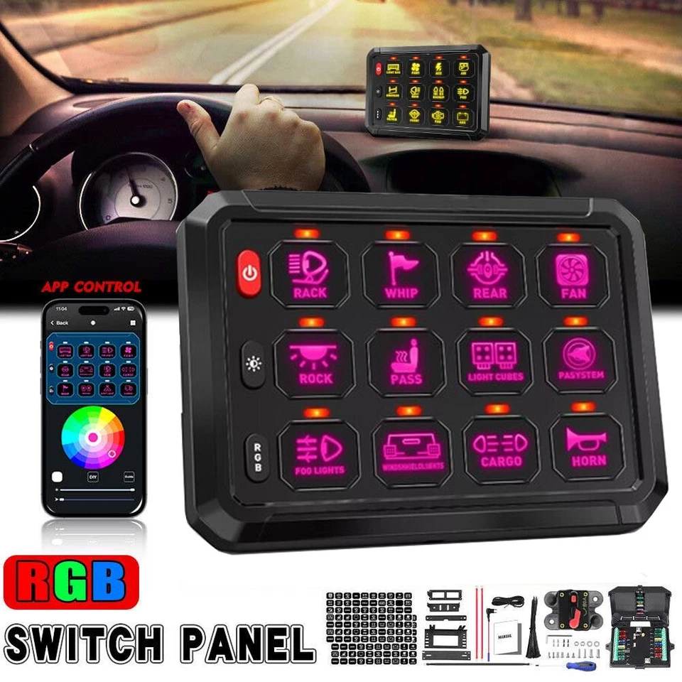 RGB 12 Gang Wireless Switch Panel Circuit Control Relay System Box for Car Truck - Изображение 1 из 4