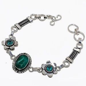 Sakota Mines Emerald, Tsavorite Gemstone 925 Sterling Silver Bracelet 7-8" o274 - Picture 1 of 5