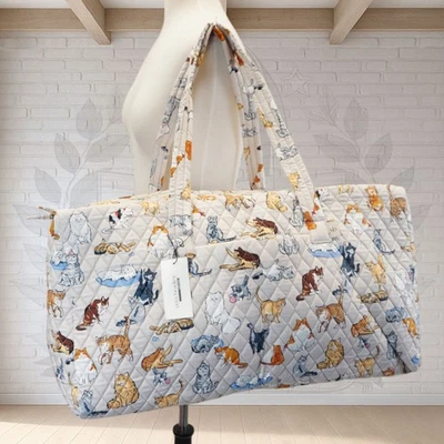 NUEVO ❤️ Bolsa de viaje grande Vera Bradley A Cat's Life 22" beige Foto 1 de 4
