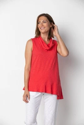 Habitat Cotton Asymmetrical Sleeveless Red Cowl Neck Flounce Top Tee Shirt XL - Image 1 of 4