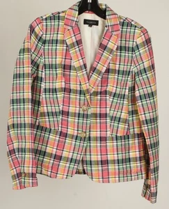 Talbots Blazer Women’s 4 Pink Green Plaid Lined Pockets Striped Long Sleeve Knit - Picture 1 of 11