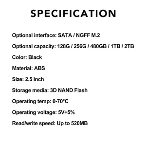 2.5-inch SSD Hard Drive M.2 NGFF 6Gb/s 2.5 1TB Internal Solid State OAHC - Afbeelding 1 van 7