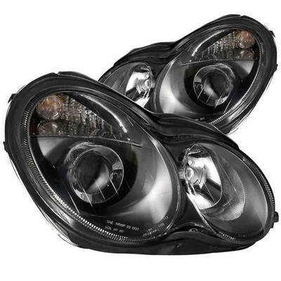 Clear Lens Projector Headlight Set for 2001-2005 Mercedes-Benz C240 [Black] - Image 1 of 2