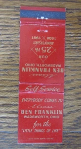 BEN FRANKLIN GENERAL STORE MATCHBOOK COVER: WADSWORTH, OHIO 1961 MATCHCOVER -A23 - Picture 1 of 2