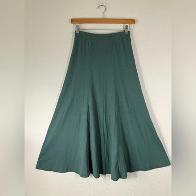 Saia Maxi PERUVIAN CONNECTION Pima Malha Godet Flared Boho Verde Sálvia Escura M - Imagem 1 de 4