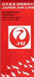 International Timetable 1. Juli - 31. August 1982. Japan Air Lines: - Foto 1 di 1