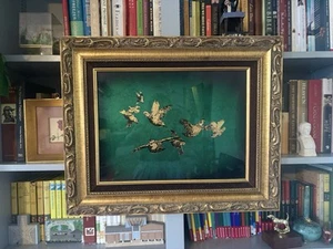 Seltene Jack White Wachtel im Flug Rückseite auf grünem Glas Echruseos Gemälde 70er Jahre - Bild 1 von 10