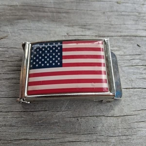 USA Flag Enamel Silver Tone Belt Buckle 1.5" - Picture 1 of 6