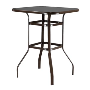 Wrought Iron Glass High Bar Table Patio Bar Table Brown - Picture 1 of 8