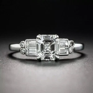 Art Deco Asscher Cut Lab Created Diamond Anniversary 14K White Gold Finish Ring - Picture 1 of 8