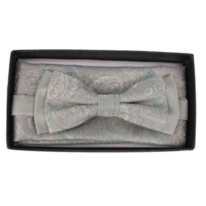 J.S. Fashion Herren Fliege Schleife Einstecktuch Set grün Paisley FT71927 23 - Picture 1 of 2