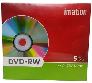 IMATION DVD-RW 5 PK PAQ 4x / 4.7GB / 120Min 5 Pack 51122 UPC 17345 New Sealed - Picture 1 of 5