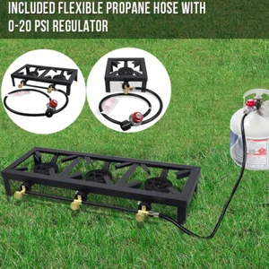 Propane LP Gas Single Double Burner Stove Camping Cooker+Pressure Regulator Hose - Picture 1 of 26