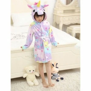 Girls Boys Bathrobe 3D Animal Unicorn Star Dressing Gown Fleece Night Loungewear - Picture 1 of 9
