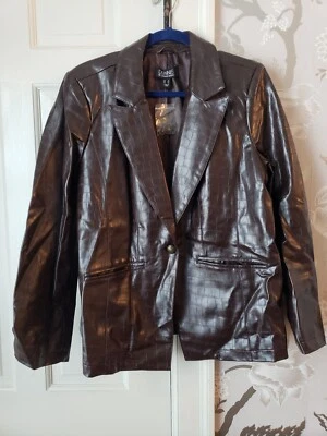Dennis Basso Brown Textured Faux Leather Reptile Jacket Blazer Sz 16 Womens - Image 1 of 4