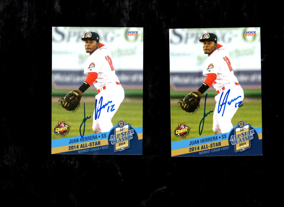 2 Juan Herrera 2014 Midwest League All Star Peoria Chiefs auto signed cards  - Image 1 of 1