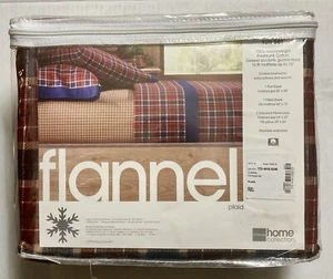 Home Collection Plaid Full Fitted Standard Pillowcase Flannel Sheet 4 Pc Set - Picture 1 of 3