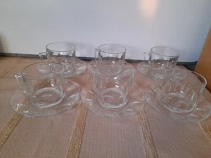 6 X Vintage Aroroc France Clear Glass Dimple Cup And Saucer Set - 12 Pieces - Picture 1 of 5