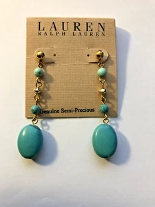 Ralph Lauren Dangle Turquoise Blue and Gold Earrings designer southwestern lady - Picture 1 of 3