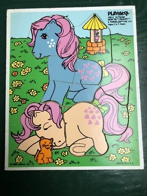 孩之宝 复古 My Little Pony 1985 Playskool 木制拼图 领结 桃花 & 闪烁 — 第 1/4 张图片