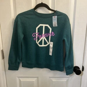 NWT Girls' Fleece Crew Pullover Sweatshirt - Cat & Jack, Dark Green Size Large - Picture 1 of 16