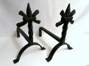 Italian Pair of Vintage Cast Iron Fire Dogs Andirons 19th Century - Picture 1 of 6