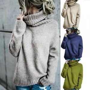 Women's Winter Knit Sweaters Oversized Turtleneck Pullover Cowl Neck Long Sleeve - Picture 1 of 17