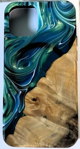 iPhone 12 Mini Phone Case - Handmade Carved Wood and Resin - Live Edge - Picture 1 of 6