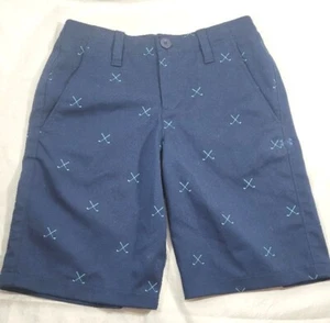 Under Armour Youth Heat Gear Loose Fit Golf Club Print Shorts - Navy - Sz 10 - Picture 1 of 4