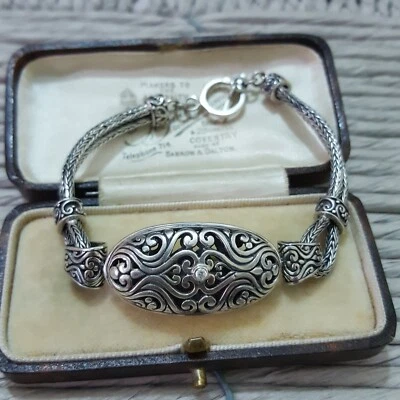 Pulsera de plata de ley 925, pulsera balinesa, 7,3" de largo, pulsera de cadena  Foto 1 de 4