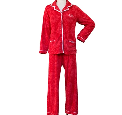 Vera Wang 2 изделия цветочный пижамы комплект мягкий флис белый оборки акцент L красный #32J - Изображение 1 из 4