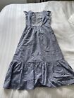 Lovely Boden Blue Chambray Tiered Midi Dress Size 10 R Eyelet Frill 100% Cotton
