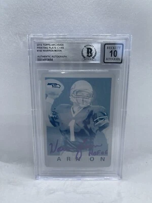 Warren Moon Signed 2013 Topps Archives Printing Plate 1/1 Beckett Grade 10 Auto - Image 1 of 2