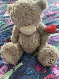 * Me To You 12” Silver Tatty Teddy Plush Cuddly Grey Bear ~ Singe Red Rose * - Picture 1 of 10