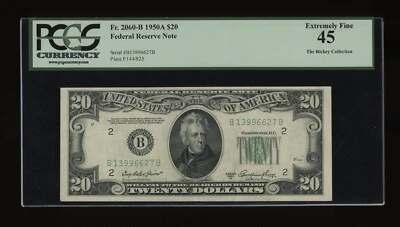 DBR 1950-A $20 FRN New York Fr. 2060-B PCGS 45 Serial B13996627B - Image 1 of 2